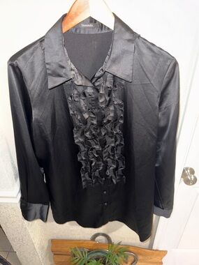 Tahari Black Ruffle-Front Dress Shirt